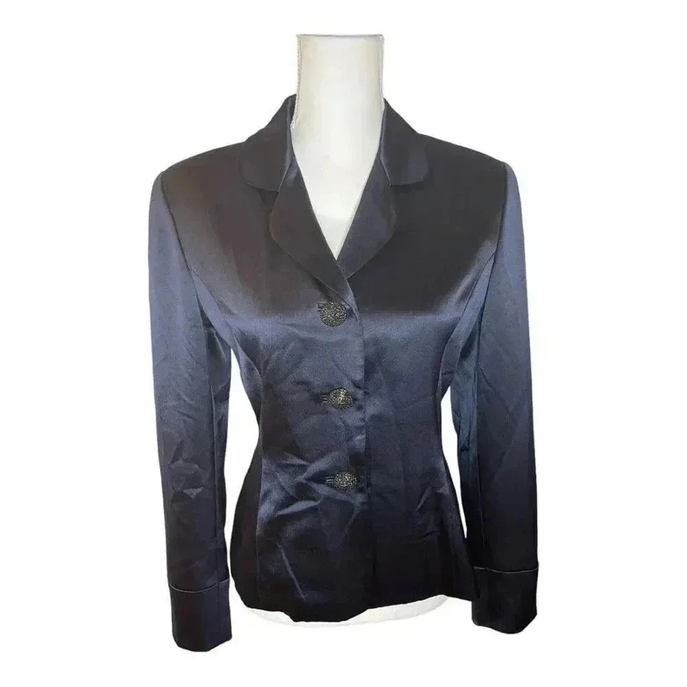 Pamela Dennis Women’s Size 4 Midnight Blue Soft Silky 3 Button‎ Blazer